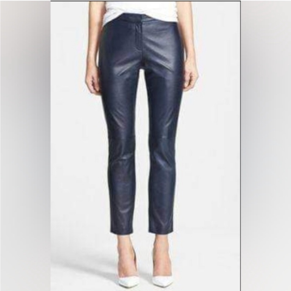 Halogen Dark Blue Leather Cropped Pants